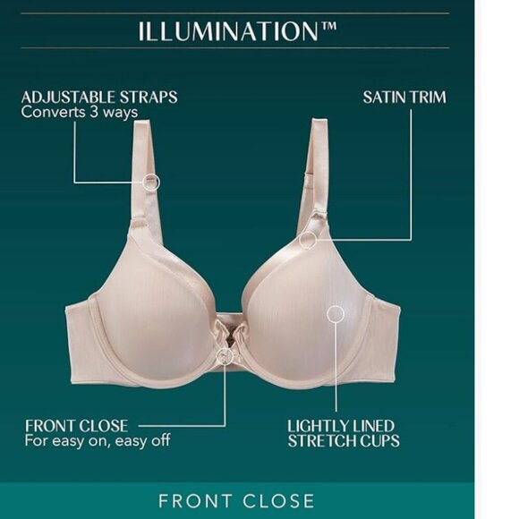 Vanity Fair Illumination Front Closure Bra, 3-Way Convertible Stra, Beige, 38DD - Picture 5 of 9